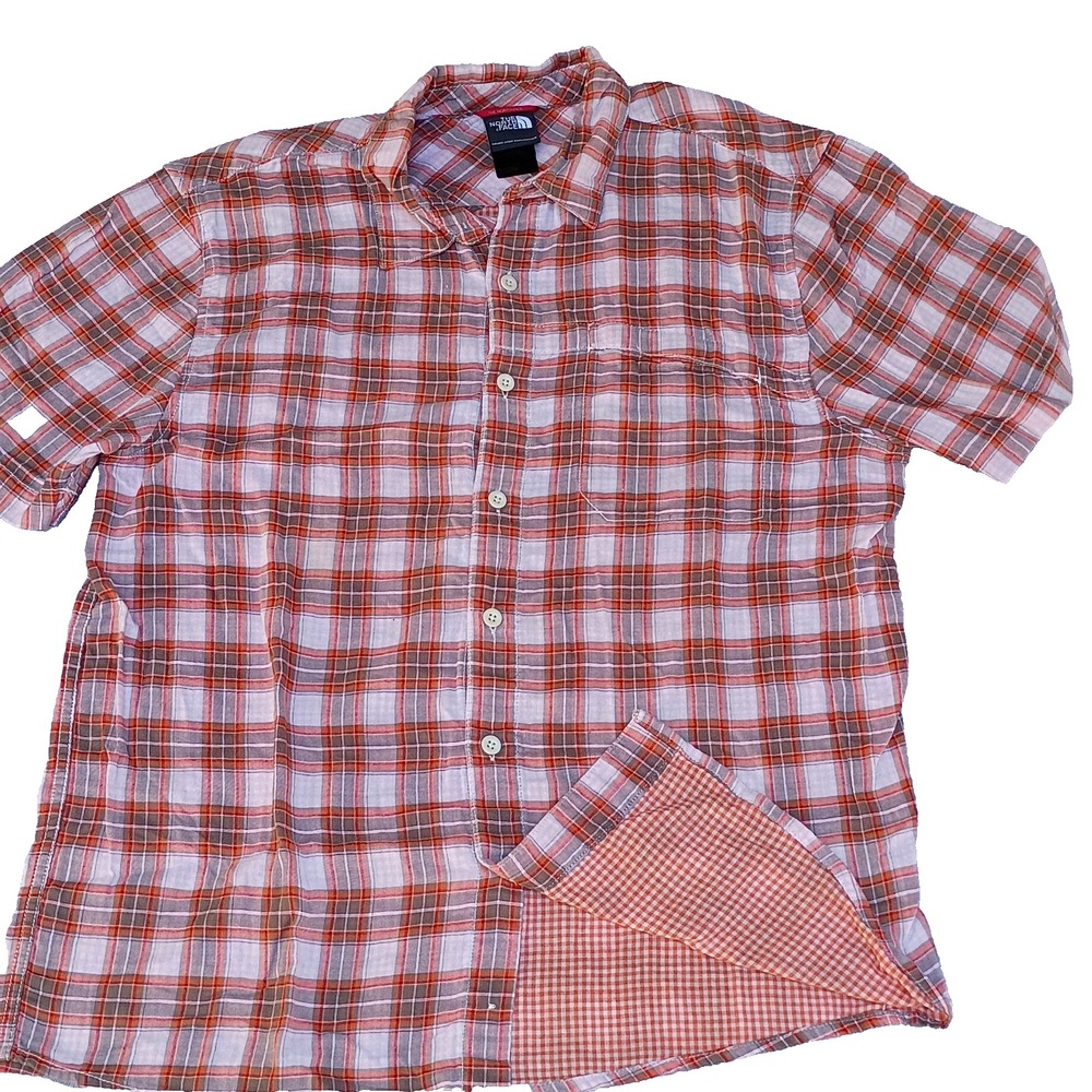The North Face Men Beige Plaid Short Sleeve Button Up Shirt M Gauzy Lightweight